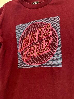 Santa Cruz Graphic Tee - Maroon with Pink & Light Blue Logo